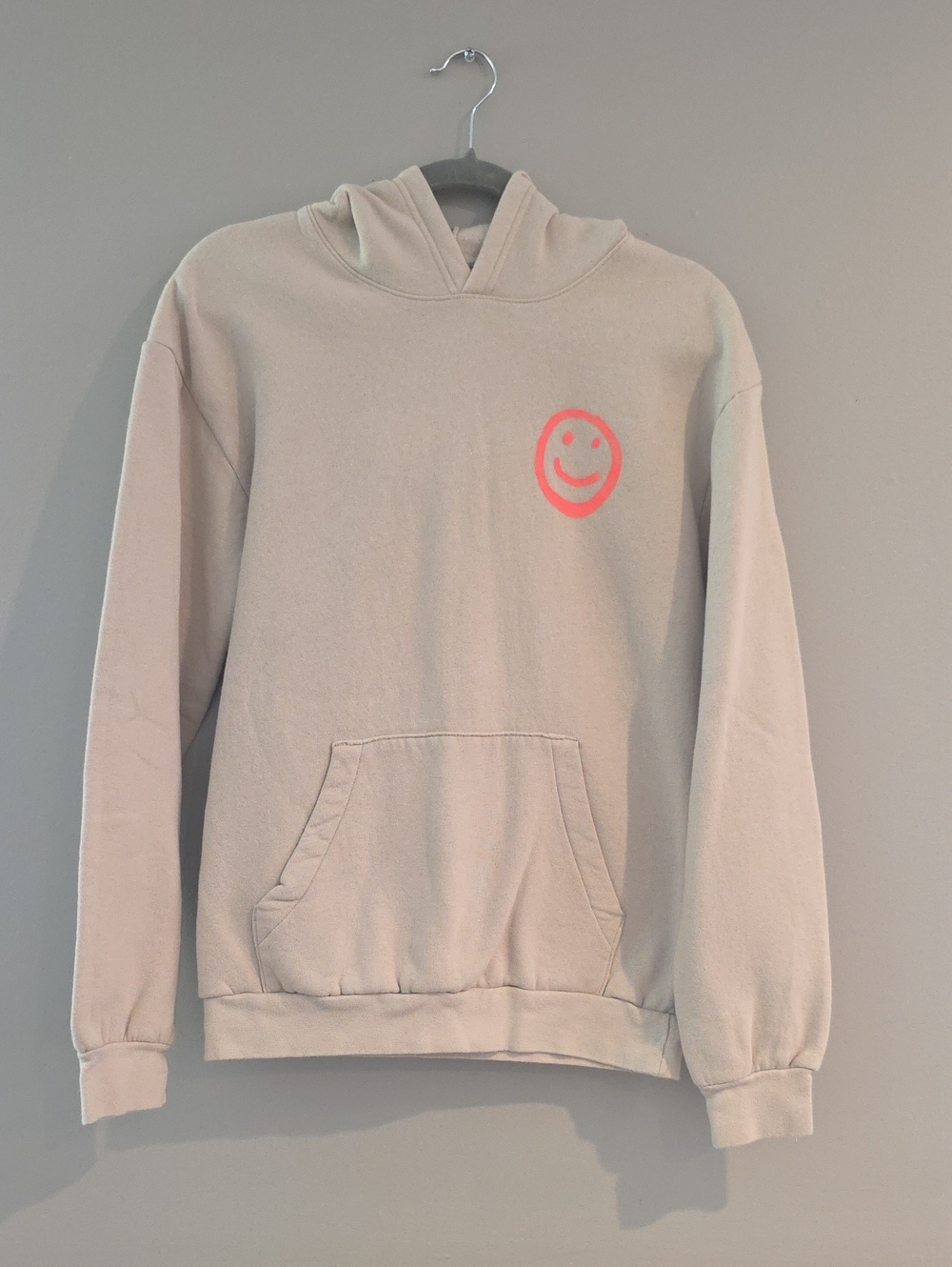 Andy Grammer Official Merch Beige Crewneck Hoodie with Neon Orange Smile